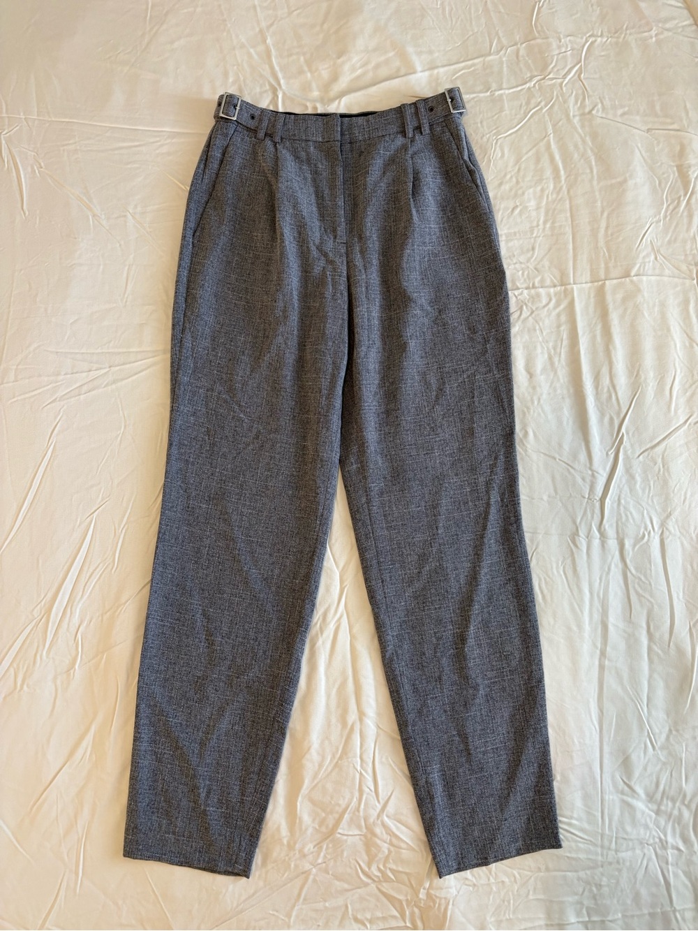 Express High Rise Gray Ankle Trousers Side Buckle Detail Pants